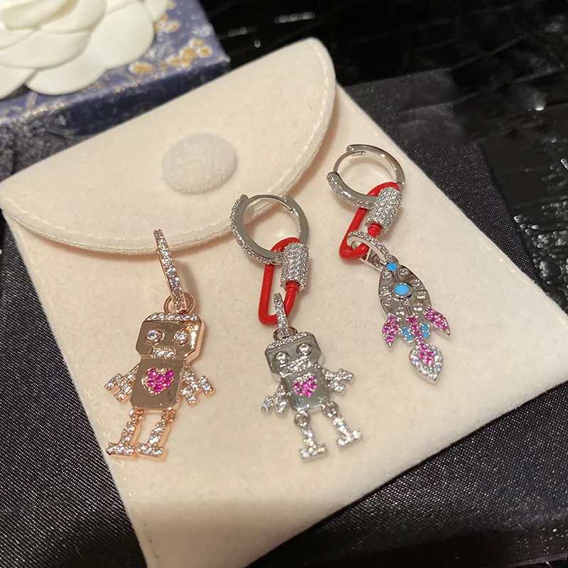 

Spaceship robot earrings space chic creative pins dripping oil cartoon design earrings for girl summer fun delicate ear jewelry