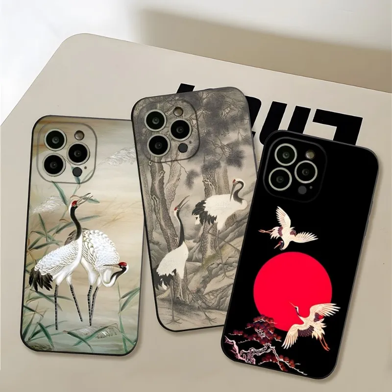 

Чехол для телефона Grus Japonensis Art, роскошный дизайн для Apple Iphone 14 Pro Max 12 Mini 11 13 Xr X Xs 6s 7 8 Plus, задняя крышка