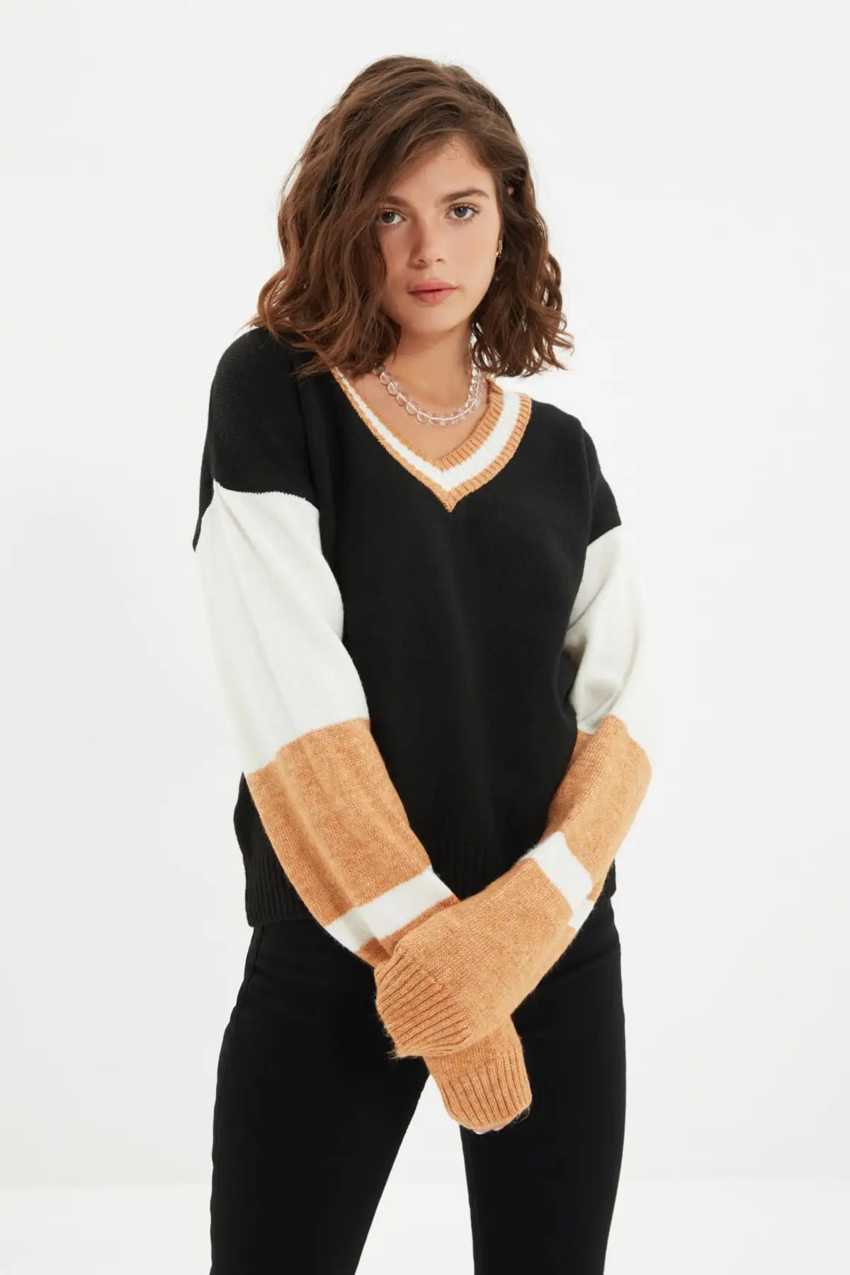 

Black With Color Block Knitwear Sweater