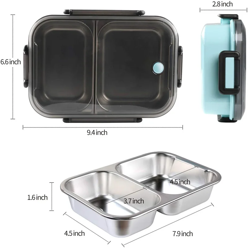 Ланч-бокс из нержавеющей стали портативный металлический Кухонный Контейнер с 2