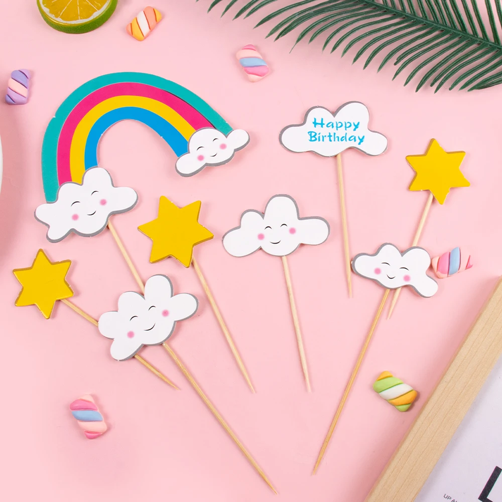 1 компл. Радужный топпер для торта цветы звезды облака Радужные украшения товары