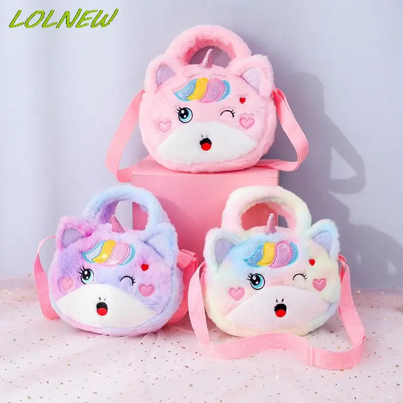 

Children's Unicorn Plush Messenger Bag Soft Plush Shoulder Bag Round Cosmetic Handbag Girls Mobile Phone Storage Coin Purse