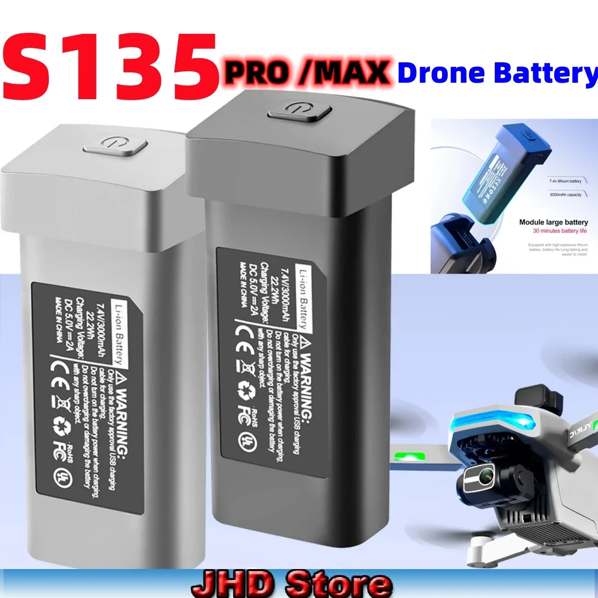 Батарея для дрона JHD S135 MAX оригинального PRO аксессуары Запчасти 3000mAh батарея RC