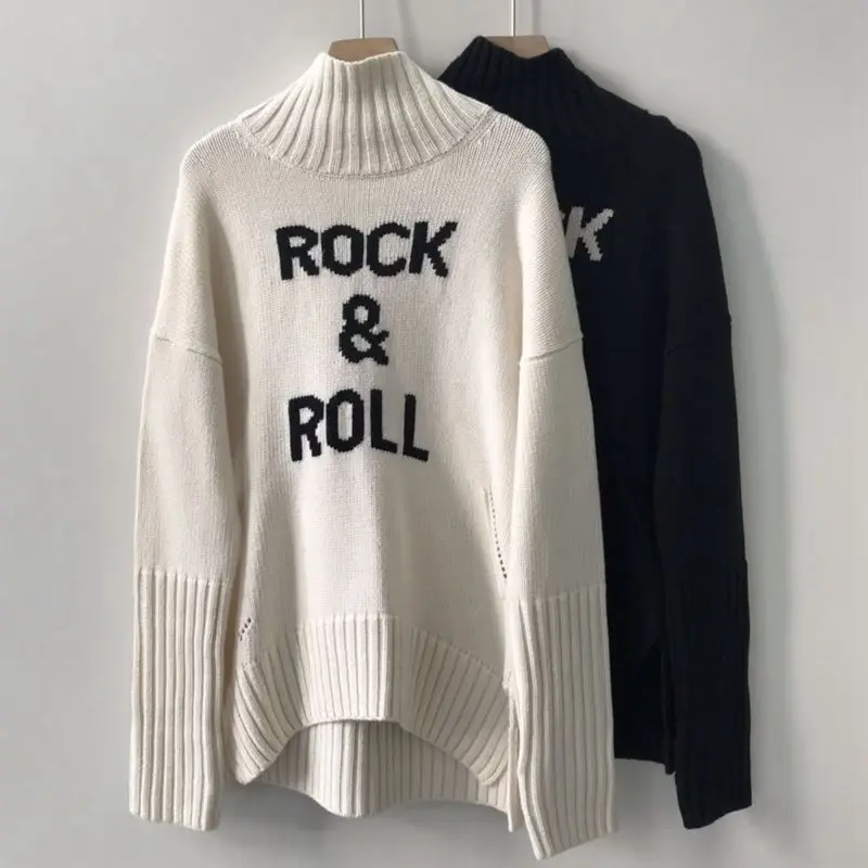 

Women's Sweater Autumn/Winter 2022 New 100% Cashmere Super Warm Letter Pattern Round Neck Long Sleeve Women's Casual Sweater