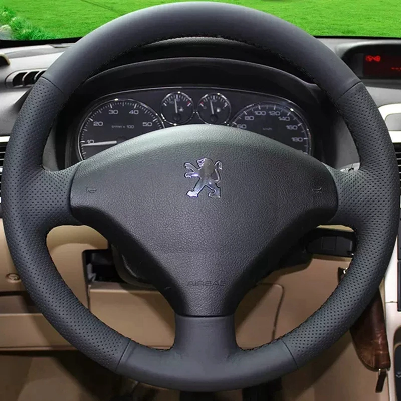 

Черная кожа Чехол на рулевое колесо Ручное шитье автомобильных чехлов на рулевое колесо для Peugeot 307 SW 2005-2008 307 2001-2008005-2008 307 2001-2008