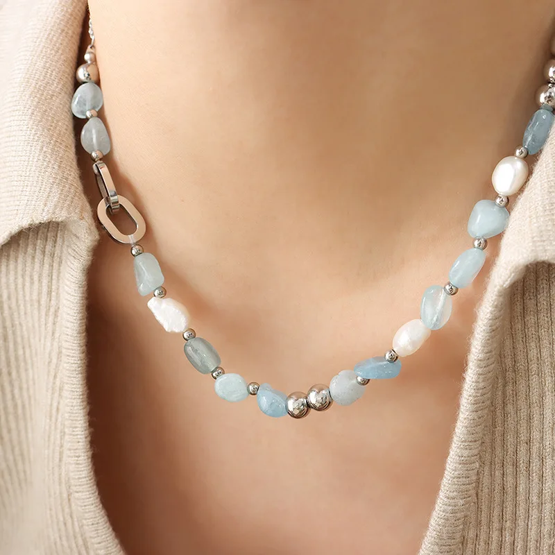 Купи Amaiyllis Bohemian Ethnic Light Luxury Freshwater Pearl Blue Natural Stone Long Tassel Chain statement necklace Jewelry за 590 рублей в магазине AliExpress