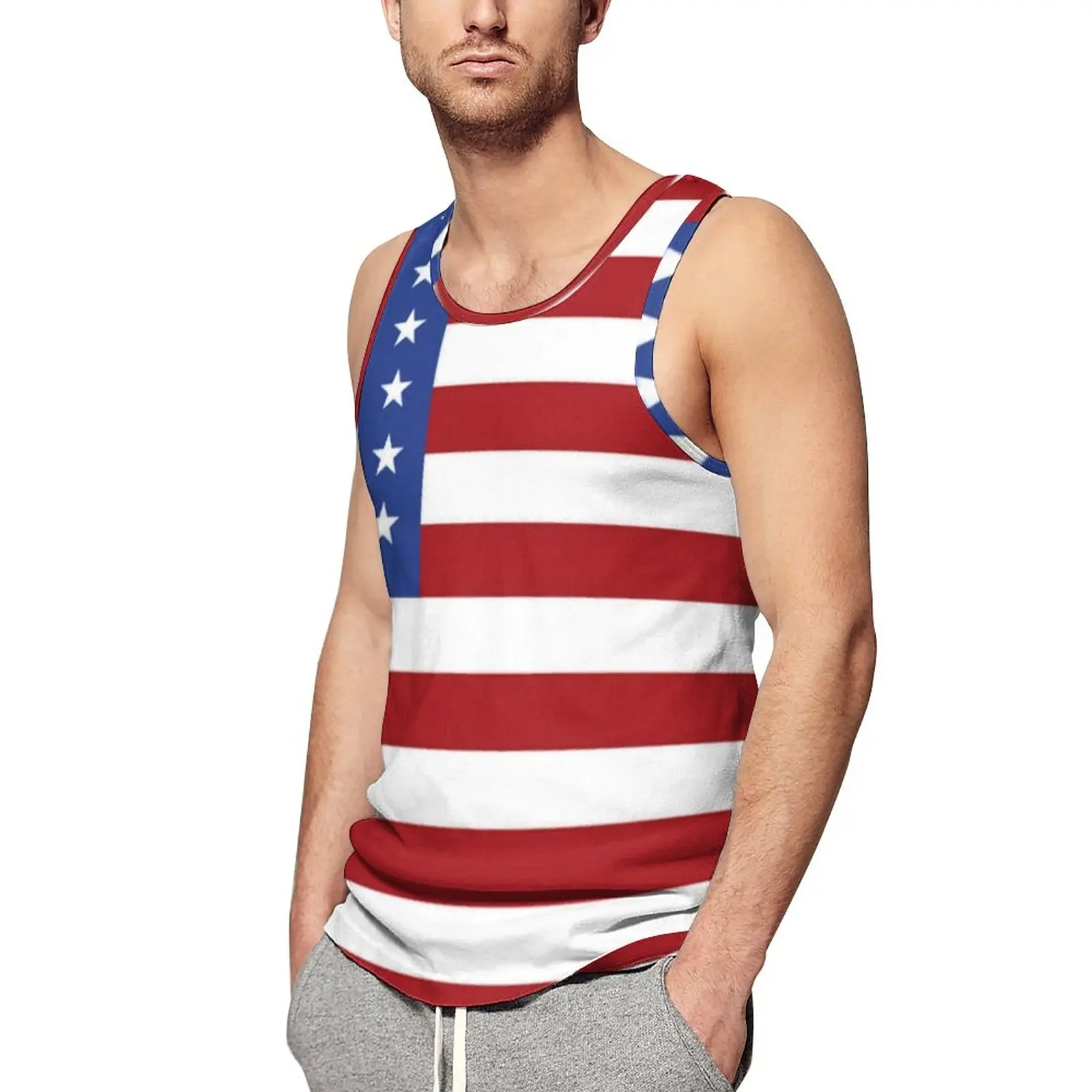 

American USA Flag Tank Top Male Patriotic Stars Stripes Streetwear Tops Beach Bodybuilding Graphic Sleeveless Shirts 3XL 4XL 5XL