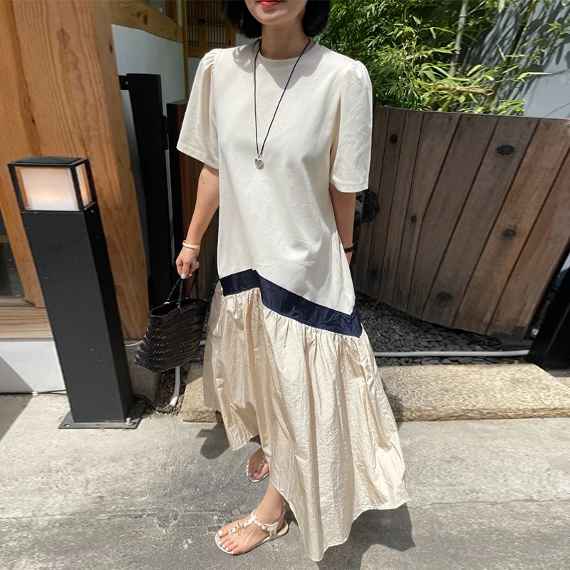

Han Guodong door stitching color T-shirt dress female