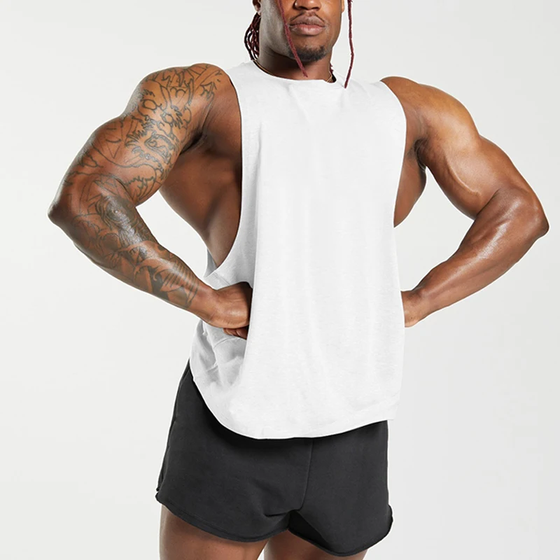 

Мужская спортивная майка с широким плечом, однотонная Повседневная Свободная майка для фитнеса, в европейском и американском стиле, лето 2023