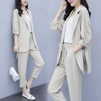 2022 spring and autumn new fashion plus size womens three piece suit cotton blended single button coat nine point pants office