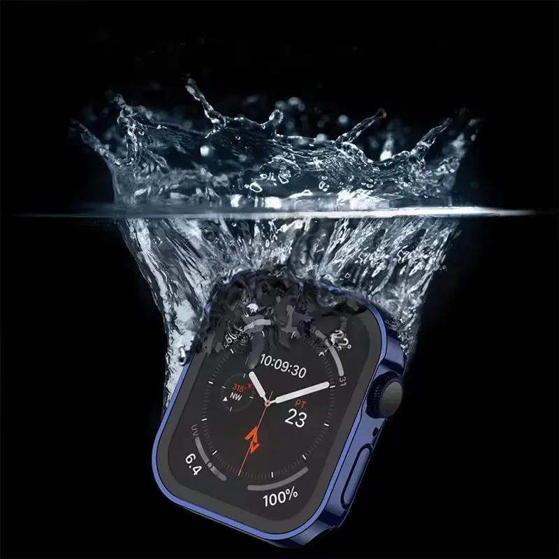 Фото Стекло + водонепроницаемый чехол для Apple Watch 6 5 4 SE 44 мм 40 мм, защитная пленка для экрана жесткого ПК-бампера для iWatch Series 7 8 9 45 мм 41 мм 40 мм №5