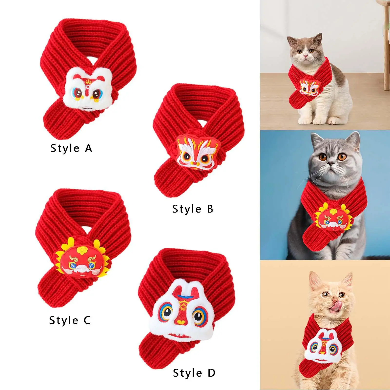 Трикотажный Шарф в виде кошки моющийся зимний китайский яркий шарф