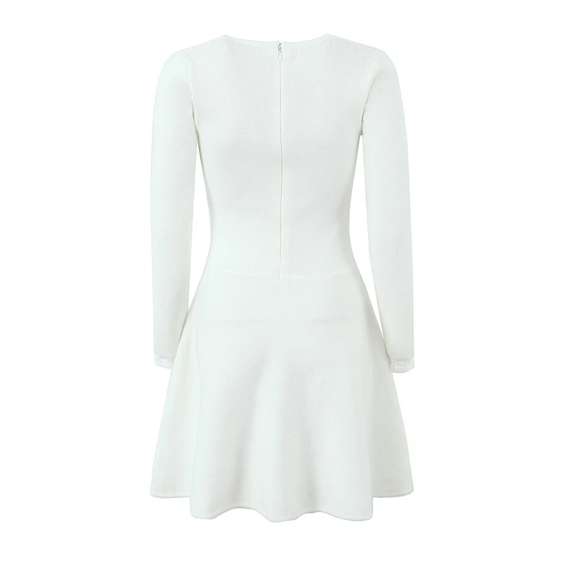 Женское трикотажное мини-платье с бантом и квадратным вырезом