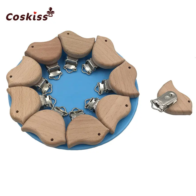 10pc Beech Wooden Teether Aniamls Baby Pacifier Holder Customizable Food Grade Wood Teething Teether Beads