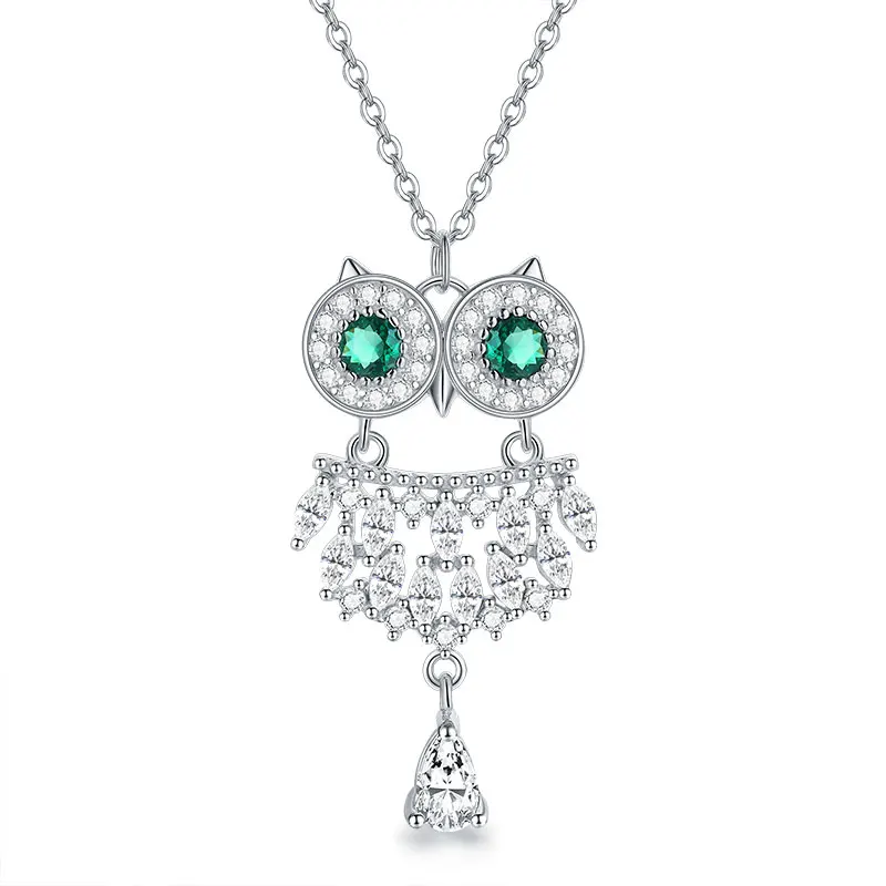 

Vonmoos Green-Eyed Zircon Owl Pendants Necklace For Women Luxury 925 Sterling Silver Choker Chain Designer Necklace Jewelry Gift