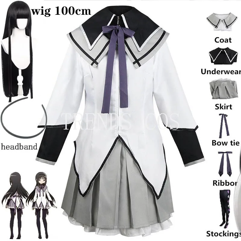 

Anime Magical Girl Puella Magi Madoka Magica Homura Akemi Cosplay Costume Fighting Uniform Wig Socks for Mahou Shoujo Comic Con