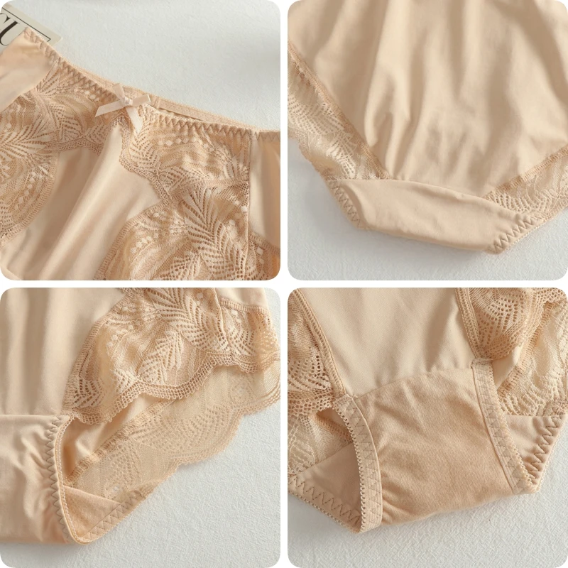Женские Бесшовные трусики с кружевной отделкой нижнее белье из 100% хлопка дышащие