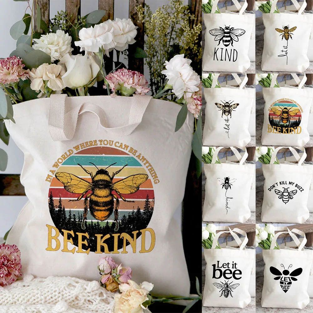 

Сумка женская холщовая многоразовая с графическим принтом «Let It Bee»