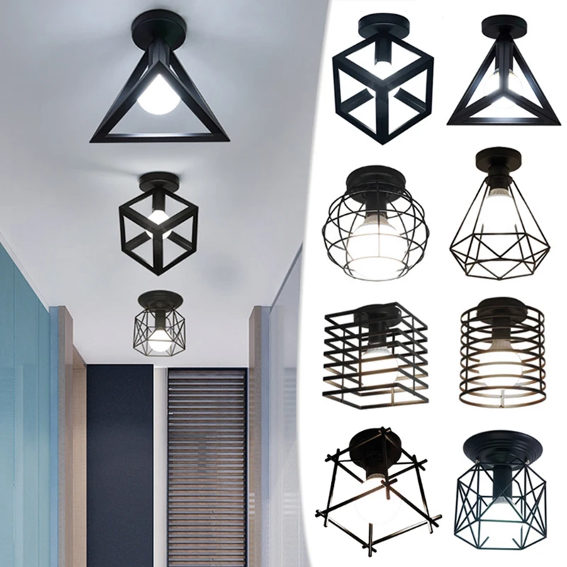 

Retro Black Ceiling Light Lampshade Iron Ceiling Lamp Cover Geometric For Home Corridor Indoor Loft For Bedroom Vintage