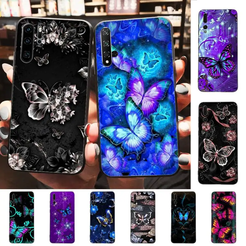 

Beauty Pink Butterfly Phone Case For Huawei P 8 9 10 20 30 40 50 Pro Lite Psmart Honor 10 lite 70 Mate 20lite