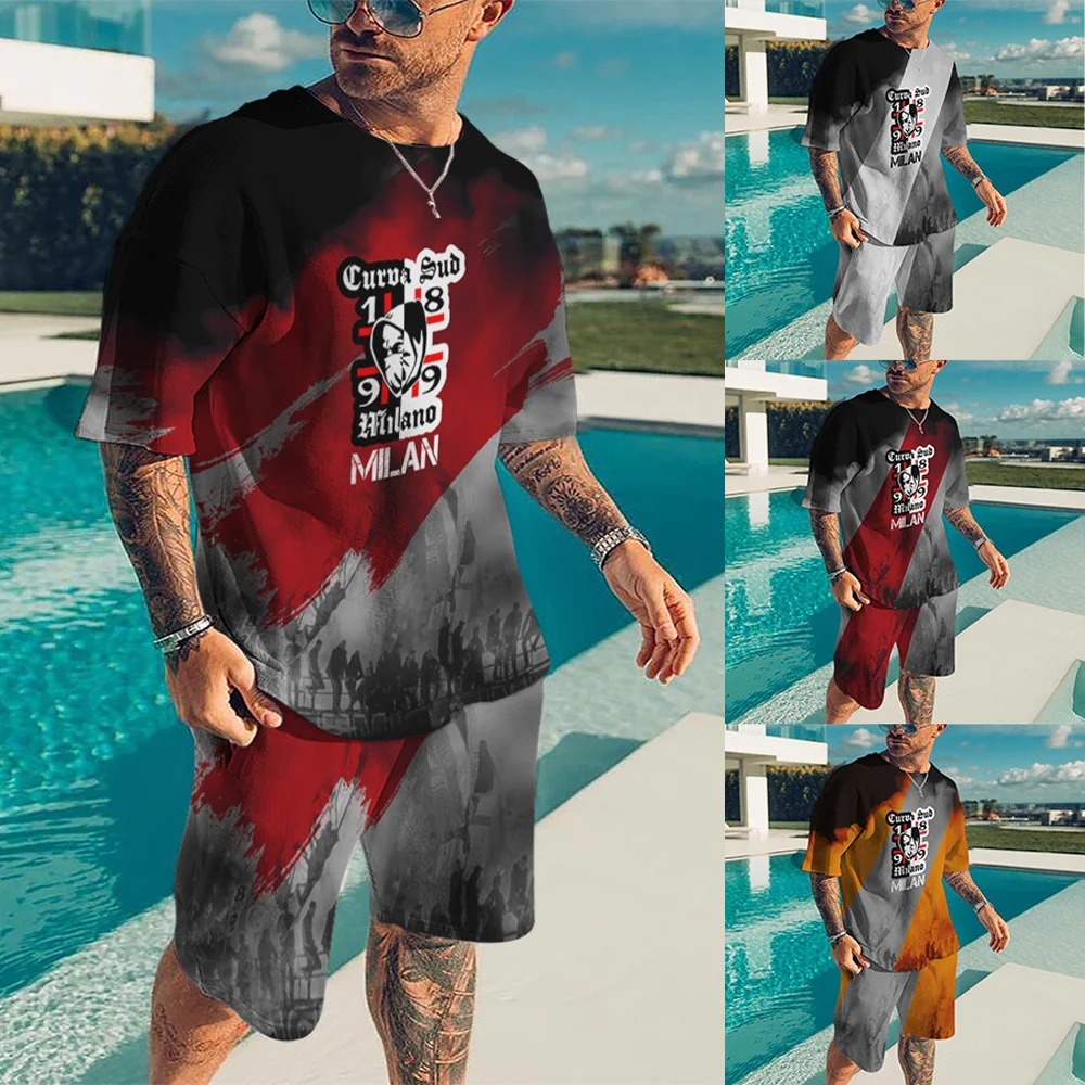 

2022 Milan Men's Clothing Suit Oversized T-shirts Sets Two-piece Tracksuits Shorts Set Trend Y2k T Shirt for Men Male Sportswear