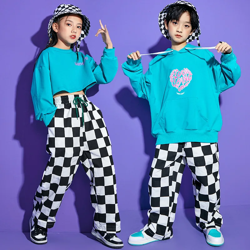 

Boy Hip Hop Hoodies Plaid Dance Pants Girls Crop Top Street Dance Clothing Sets Kids Sweatpants Child Jazz Costumes Streetwear