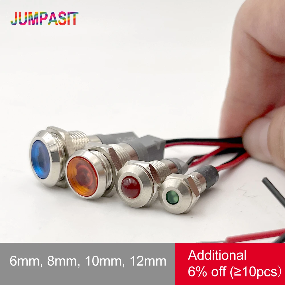 

Jumpasit 6/8/10/12mm Can Not Miss Colorful LED Signal Lamp Switch Metal Indicator Light 6V 12V 24V 110V 220V 2-Wire Connect