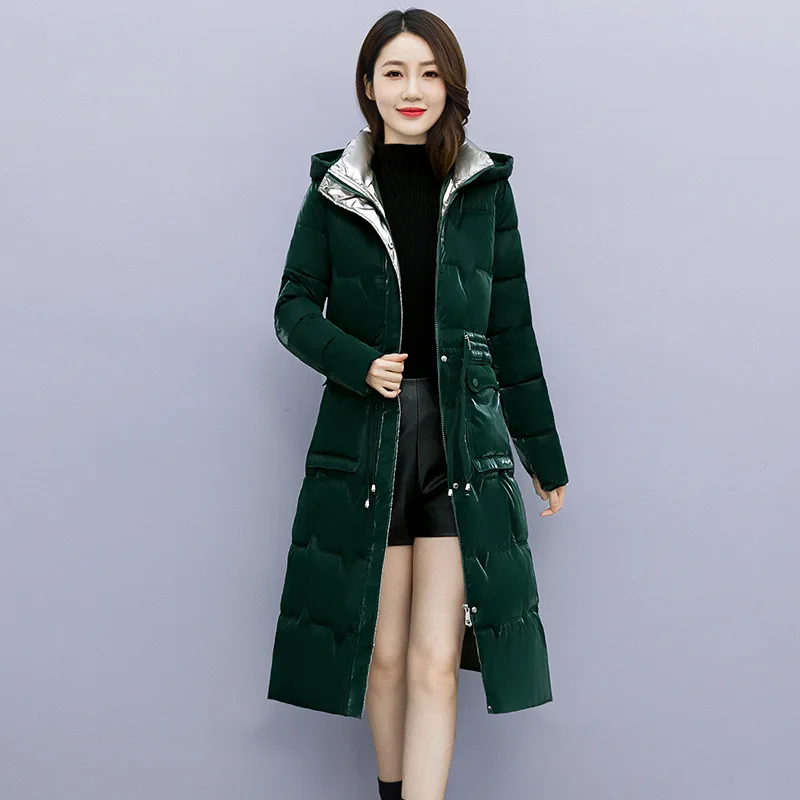 GRELLER 2022 New Fashion Warm Winter Jacket Women Clothes Long Hooded Parkas Drawstring Bright Down Cotton Padded Jacket Coat