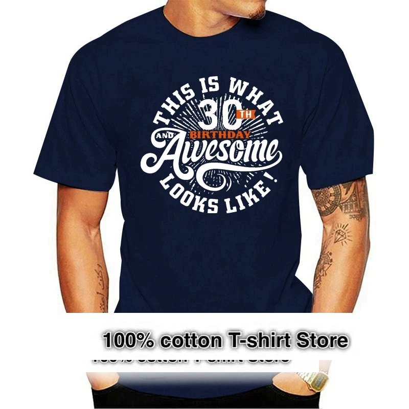 

Футболка мужская с принтом, круглым вырезом и надписью на 30-й день рождения