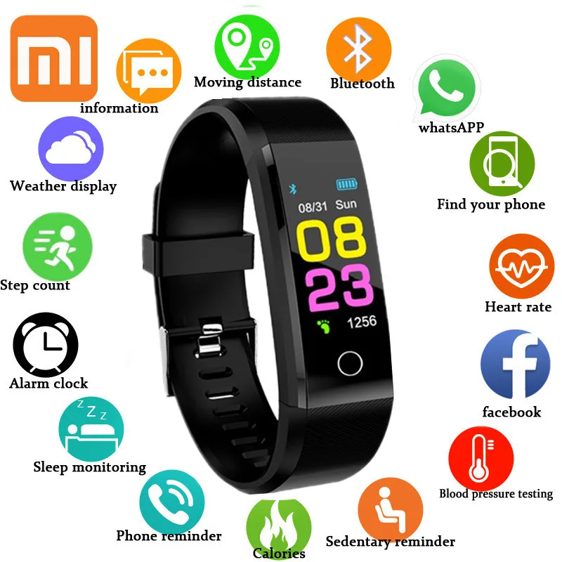 

Смарт-часы Xiaomi 115 Plus, спортивный фитнес-трекер, смарт-браслет, часы с измерением артериального давления, пульсометром, мужской браслет