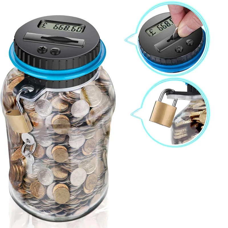 

Electronic Digital LCD Counting Coin Piggy Bank EURO Money Saving Jar Transparent High Quality Coins Storage Box Tool