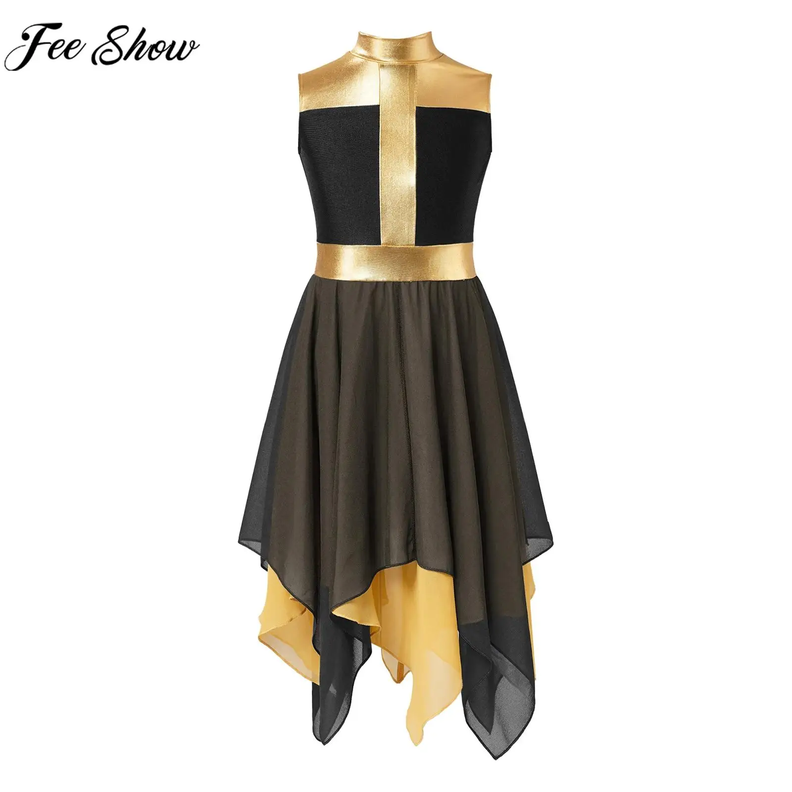 

Children Girls Church Choir Worship Liturgical Dress Praise Lyrical Dance Performance Costume Sleeveless Chiffon Hem Dancewear
