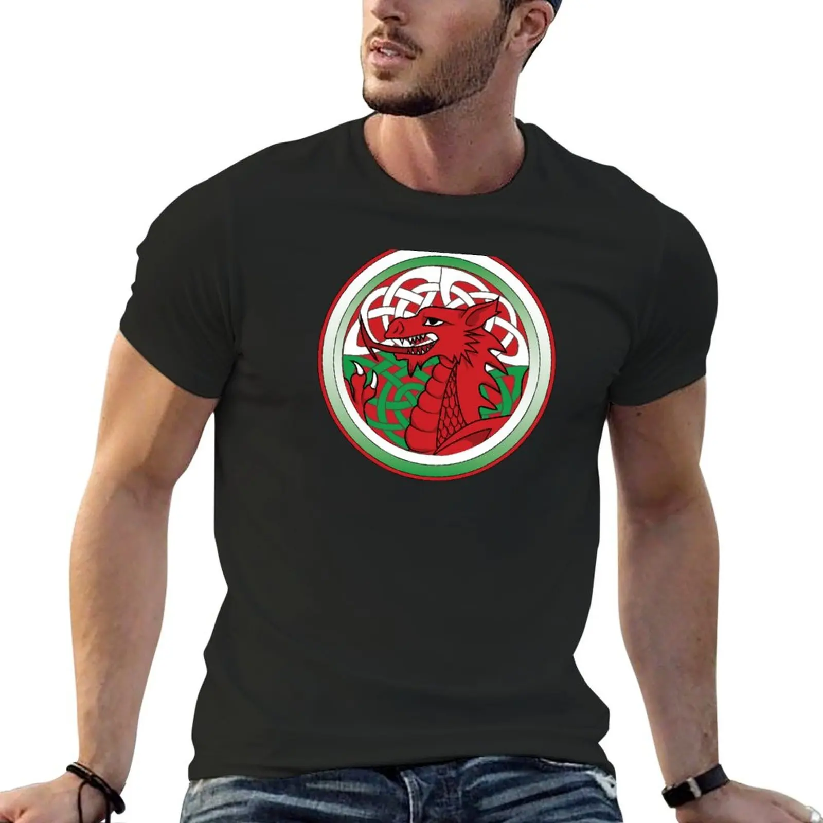 Y Ddraig Goch [круглая] футболка футболки аниме Мужская