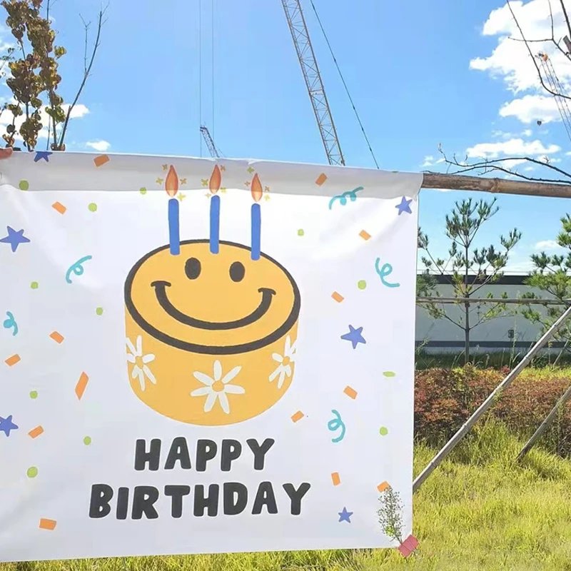 

Kids Birthday Party Decorative Hanging Cloth 90cm*90cm Smiley Cake Hanging Happy Birthday Letters Decorative Hanging Hanging