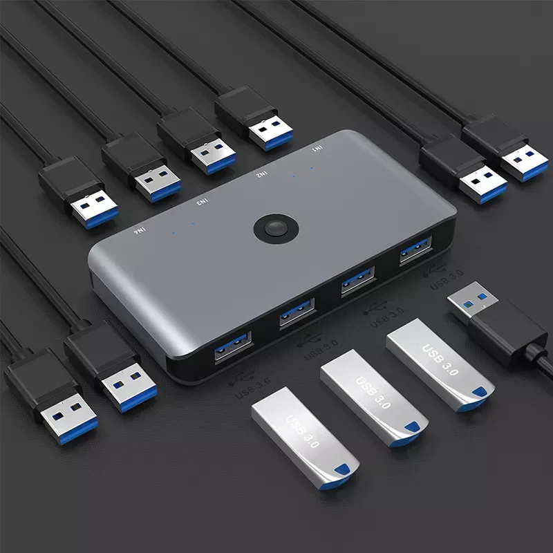 

USB-переключатель с 4 портами USB 3,0 для клавиатуры, мыши, принтера, монитора, USB 2,0 3,0, переключатель, аксессуары