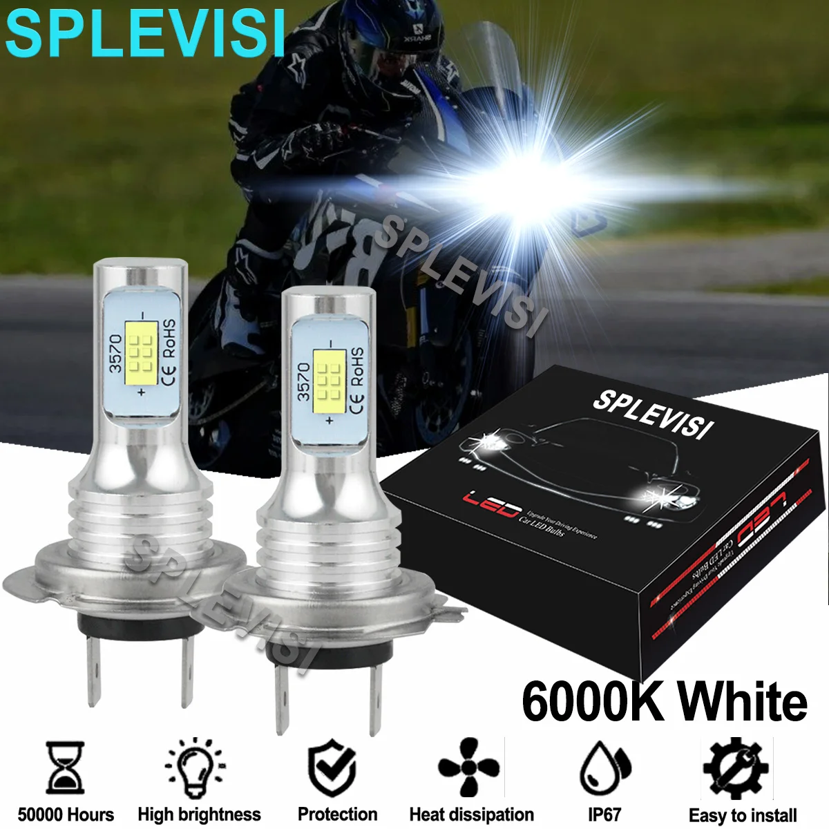 

2PCS Bright White Motorcycle 35W LED Headlight Bulbs 6000K Kit For Suzuki GSXR1000 600 750 Hayabusa Luces led Para Moto