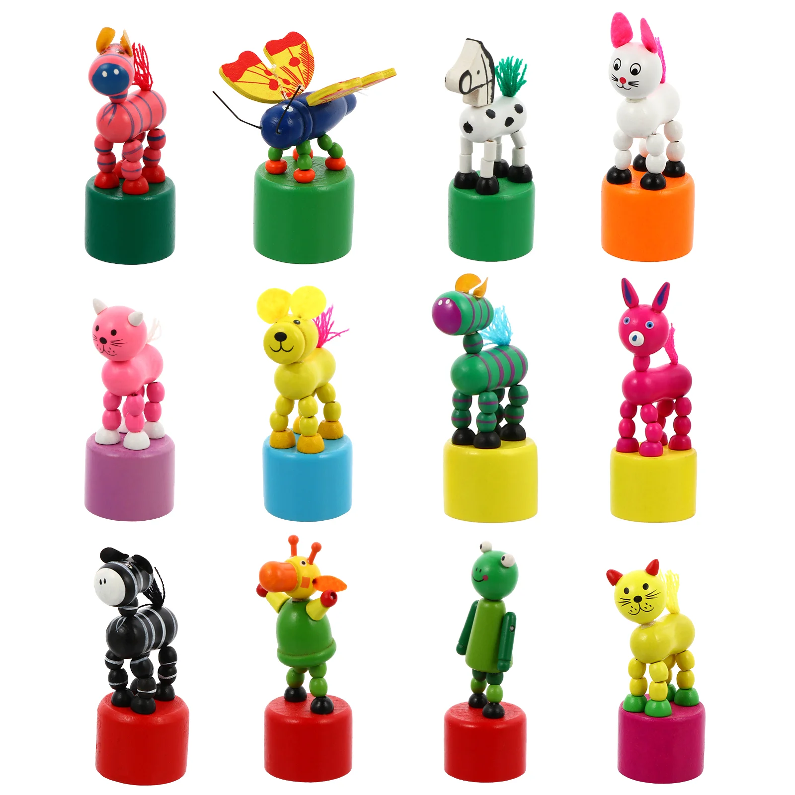 

12 Pcs Thumb Toy Wooden Dancing Animal Puppet Kids Educational Toddler Toys Figurine Little Critters Spring