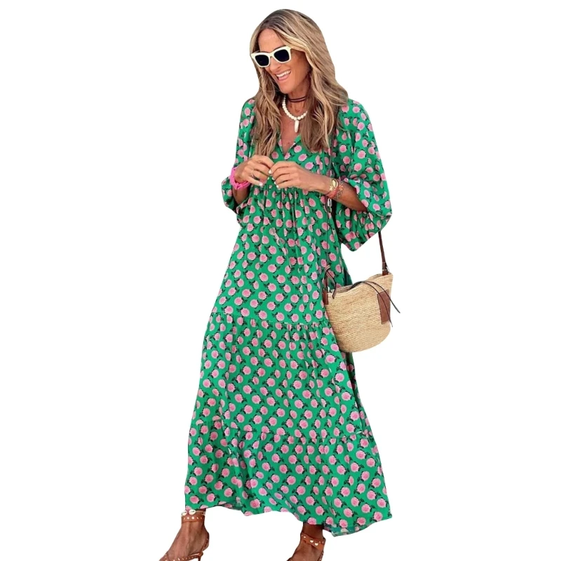 

MXMA Summer Long Sleeve Women's Casual Bohemian Loose Oversize Dress