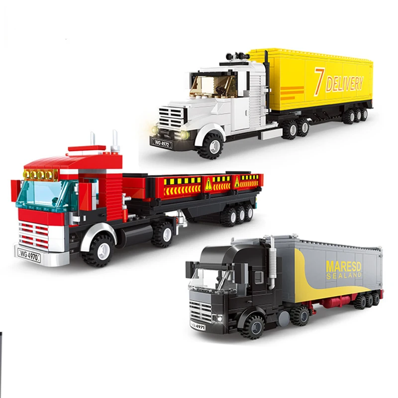 

Trucks City Vehicle Heavy Cargo Transport Model Building Block Set Machinery Shop Van Creative Carriage Car Toy