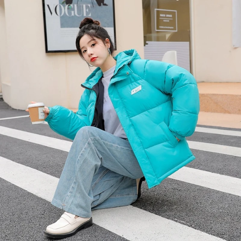 2022 Korean Fashion Winter Parkas Jacket for Women Hooded Solid Parka Office Casual Lady Coat Female Winter Warm Padded Overcoat