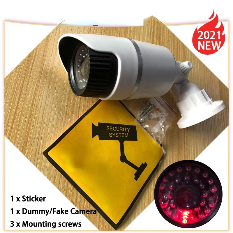 

Cdycam Dummy Camera Bullet Waterproof Outdoor Indoor Security CCTV Fake Surveillance Camera With Flashing Red LED Light Battery