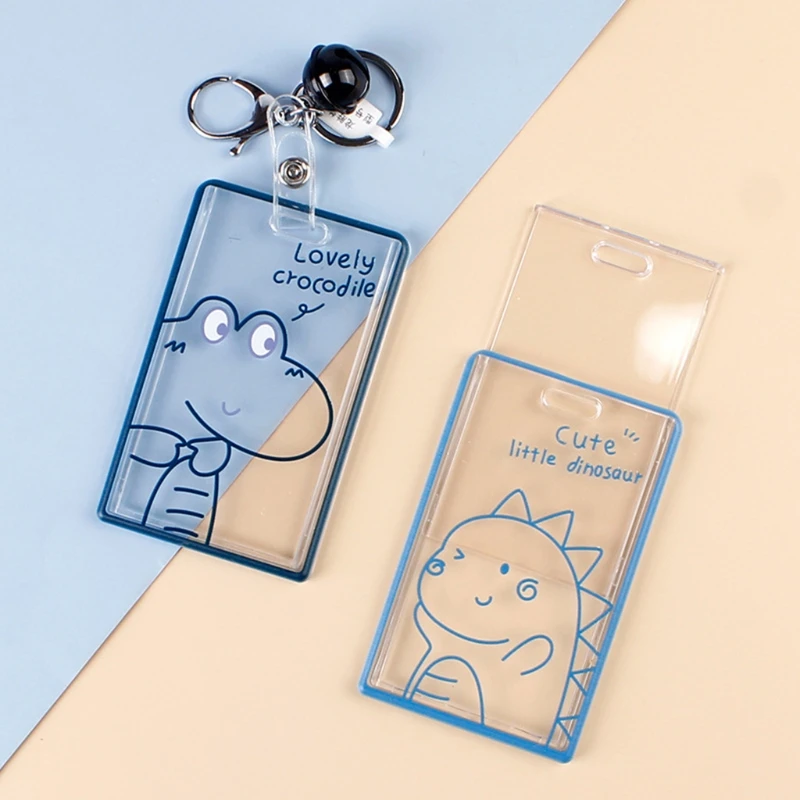 

Cartoon Card Holder Keychain Card Protector with Carabiner for Students Office