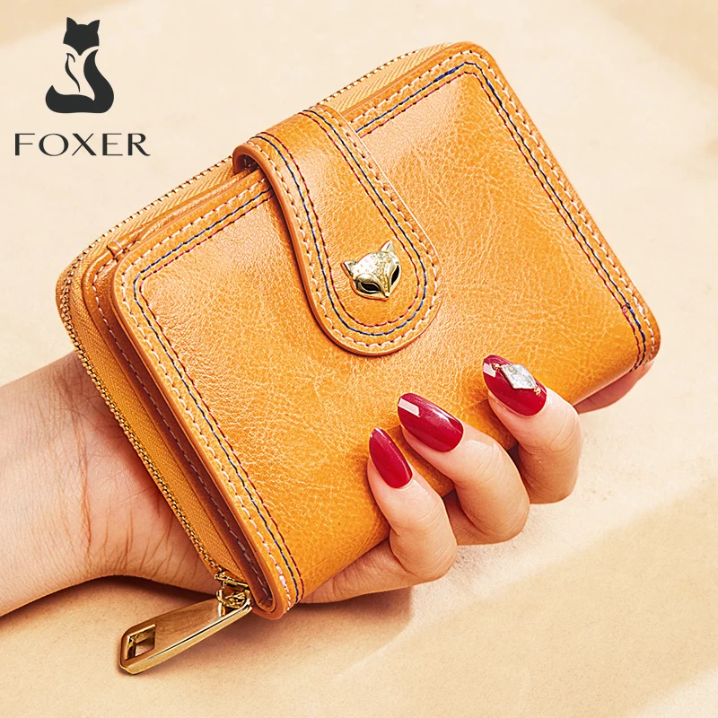 

FOXER короткий кошелек из спилка, Женский держатель для карт, стандартные кошельки, кошелек для монет, Женский высококачественный клатч на мол...