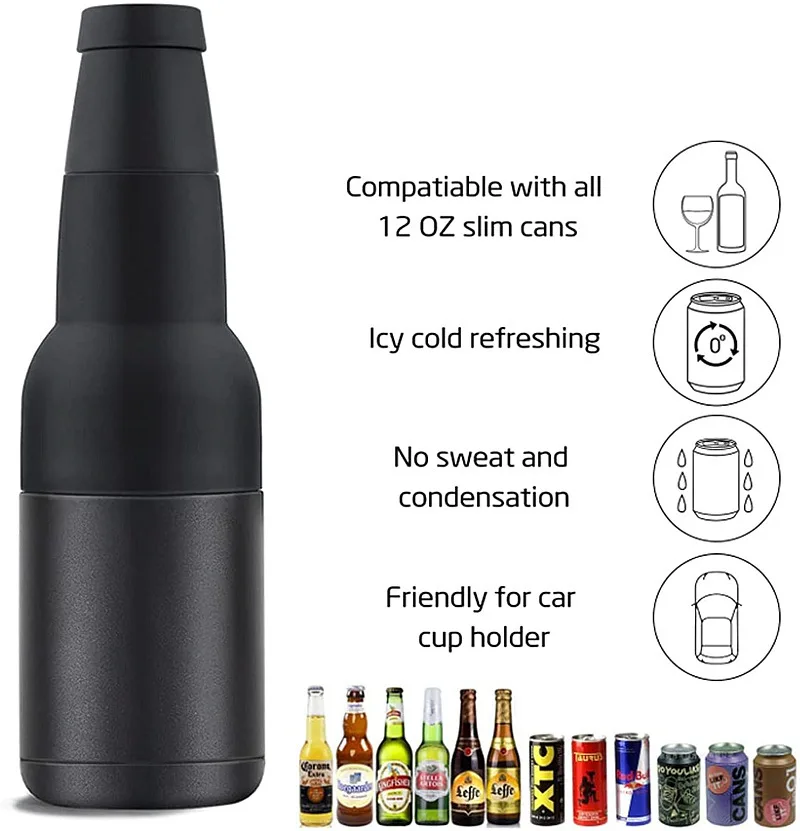 Stainless Steel Beer Bottle Can Cooler Double Layer Insulated Keep Beer Cola Drink Beverage Cold Keeper with Bottle Opener