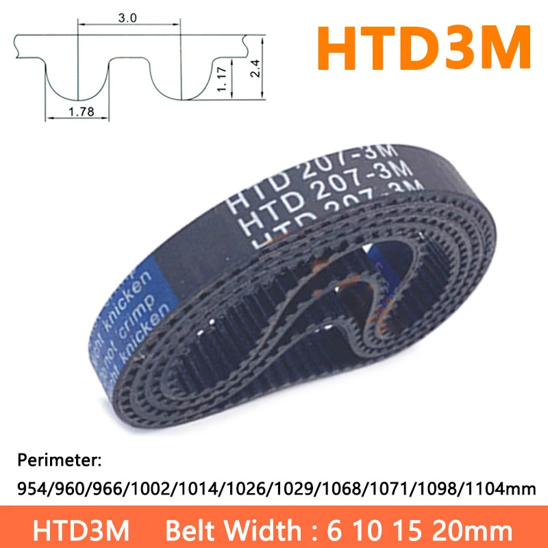 

1pc HTD3M Timing Belt Width 6/10/15/20mm 954/960/966/1002/1014/1026/1029/1068/1071/1098/1104mm Rubber Closed Synchronous Belt