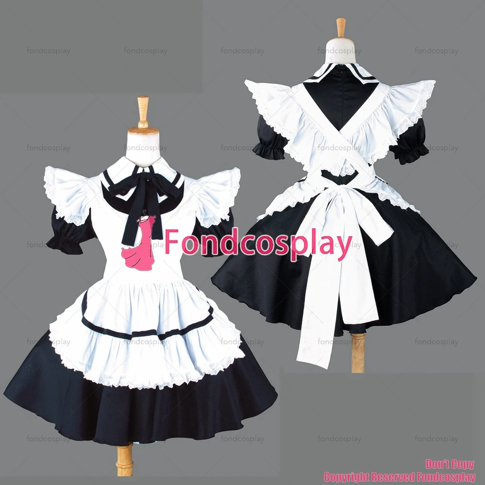 

fondcosplay adult sexy cross dressing sissy maid short black Cotton Lockable Dress white apron Uniform CD/TV[CK432]