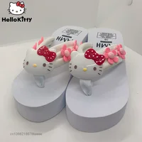 Sanrio Hello Kitty White Shoes High Heel Fashion Luxury Slippers Women Platform Shoes Y2k Sweet Sandals Beach Vacation Slippers