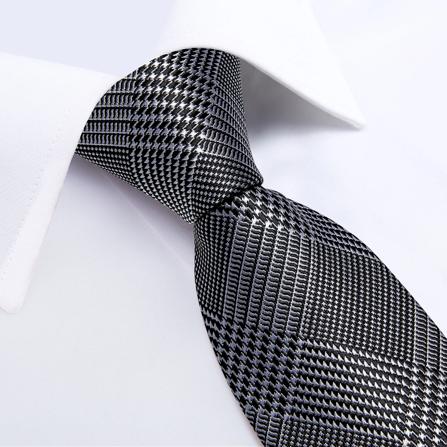 Хаундстут, черный, серебристый, роскошные шелковые галстуки для мужчин, деловые свадебные галстуки, платок, запонки, набор, мужской подарок, ...