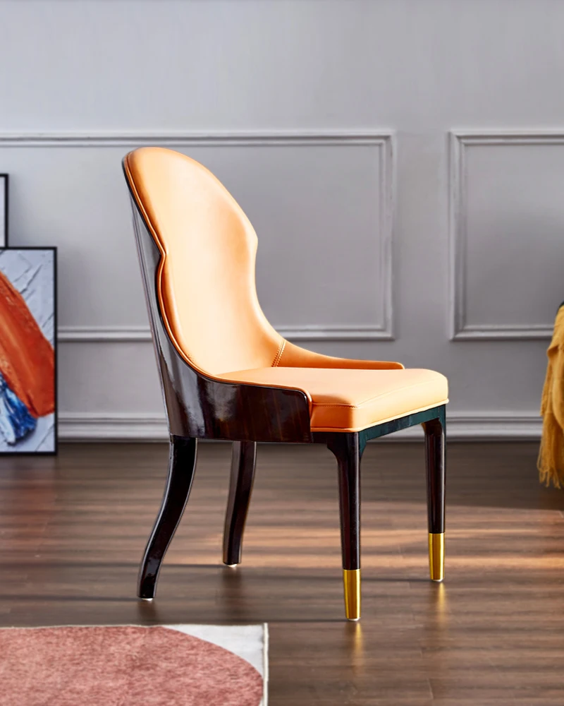 

Роскошное кожаное обеденное кресло из массива дерева, мягкая сумка, спинка, кресло для отелей, офисных клубов, высококачественное домашнее кресло для виллы из эбенового дерева