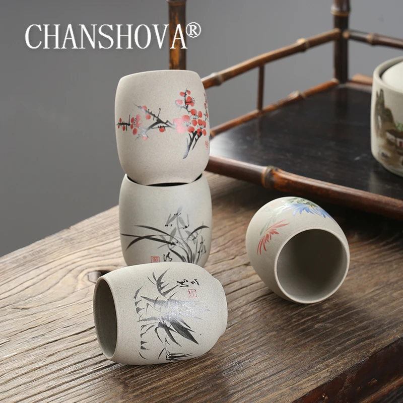 CHANSHOVA 150ml geleneksel çin tarzı el boyalı seramik çay fincanı küçük ve büyük kupa kahve fincanı çin çömlek çay seti H393
